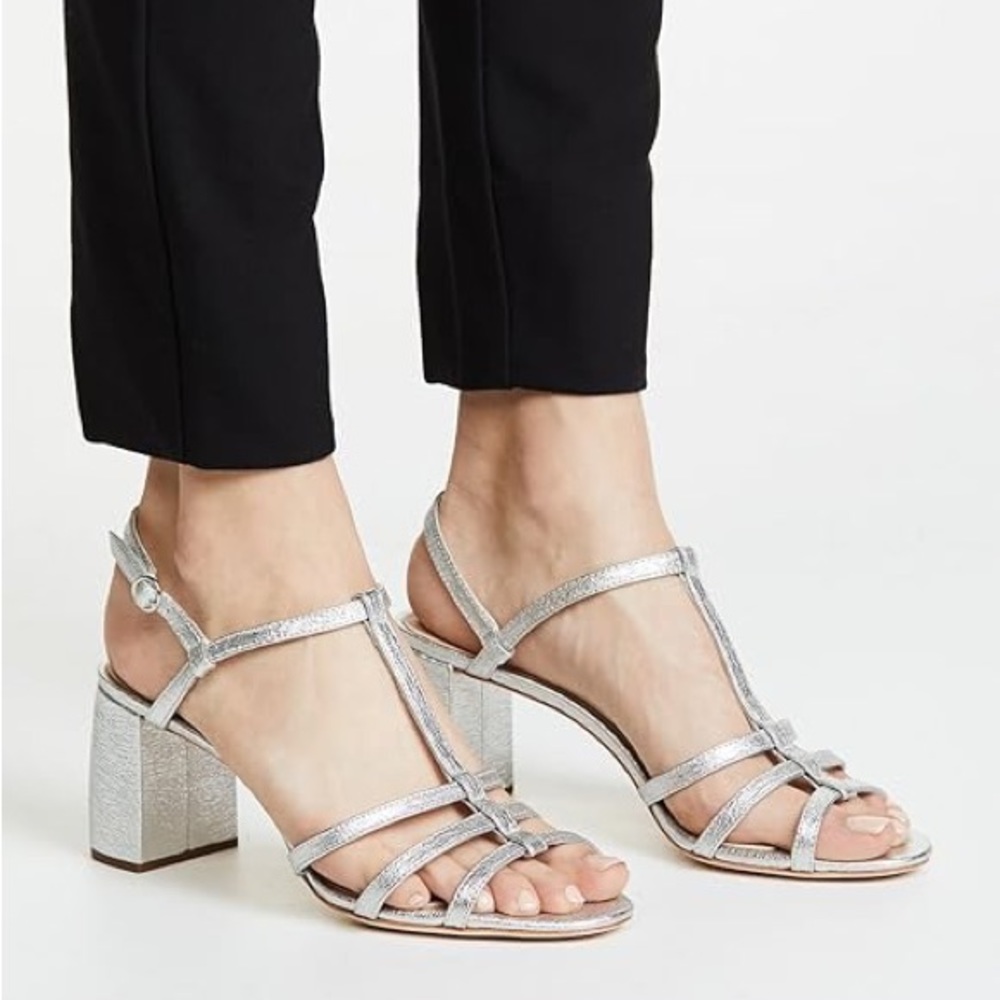 Loeffler Randall Women's Elena-cm Heeled Sandal Silver Size 6.5